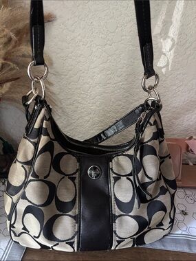 Coach Signature Strip Convertible Hobo Shoulder Bag